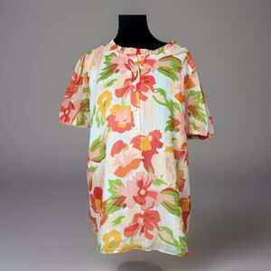 Sugarlips Floral Blouse Size Medium Sheer Lurex Stripe Lightweight Top